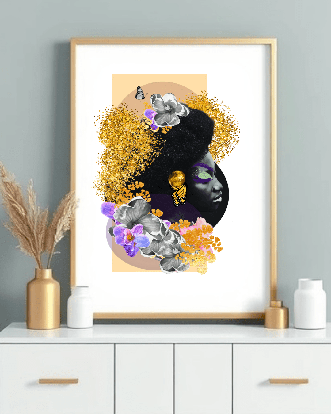 Crowned in Gold Afro Art Print - Brummy Artist UK
