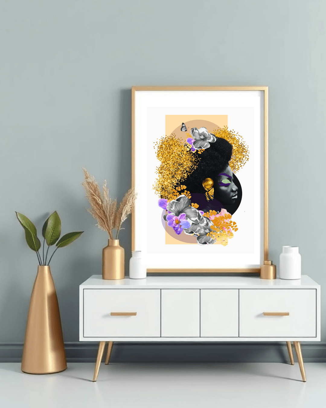 Crowned in Gold Afro Art Print - Brummy Artist UK
