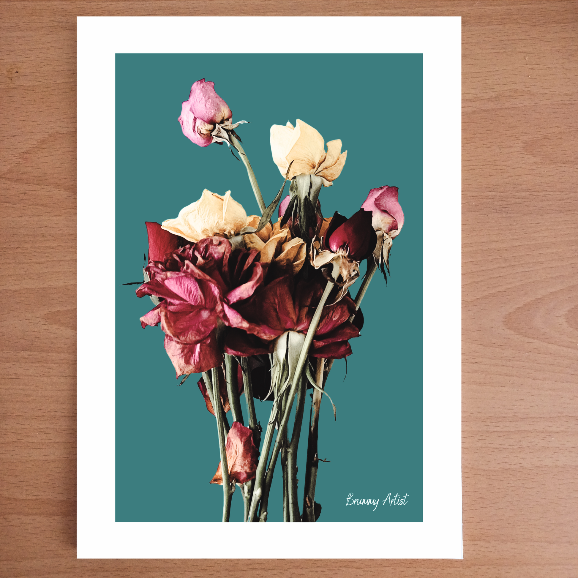 Turquoise Wonder Vase of roses art print - The Brummy Artist UK