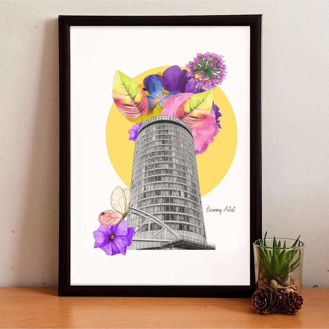 The Rotunda Floral Collage Print - The Brummy Artist UK