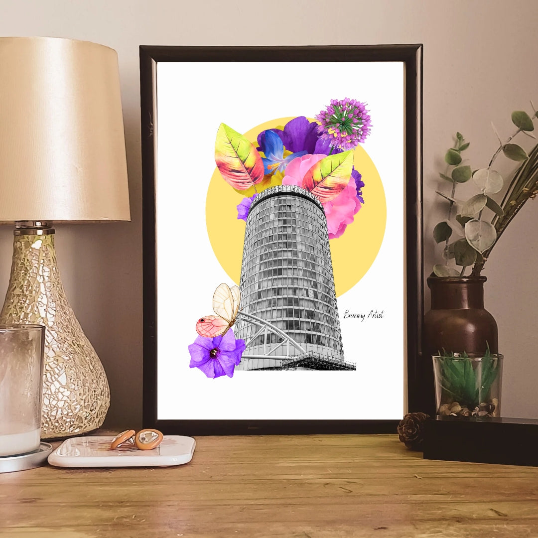 The Rotunda Floral Collage Print - The Brummy Artist UK