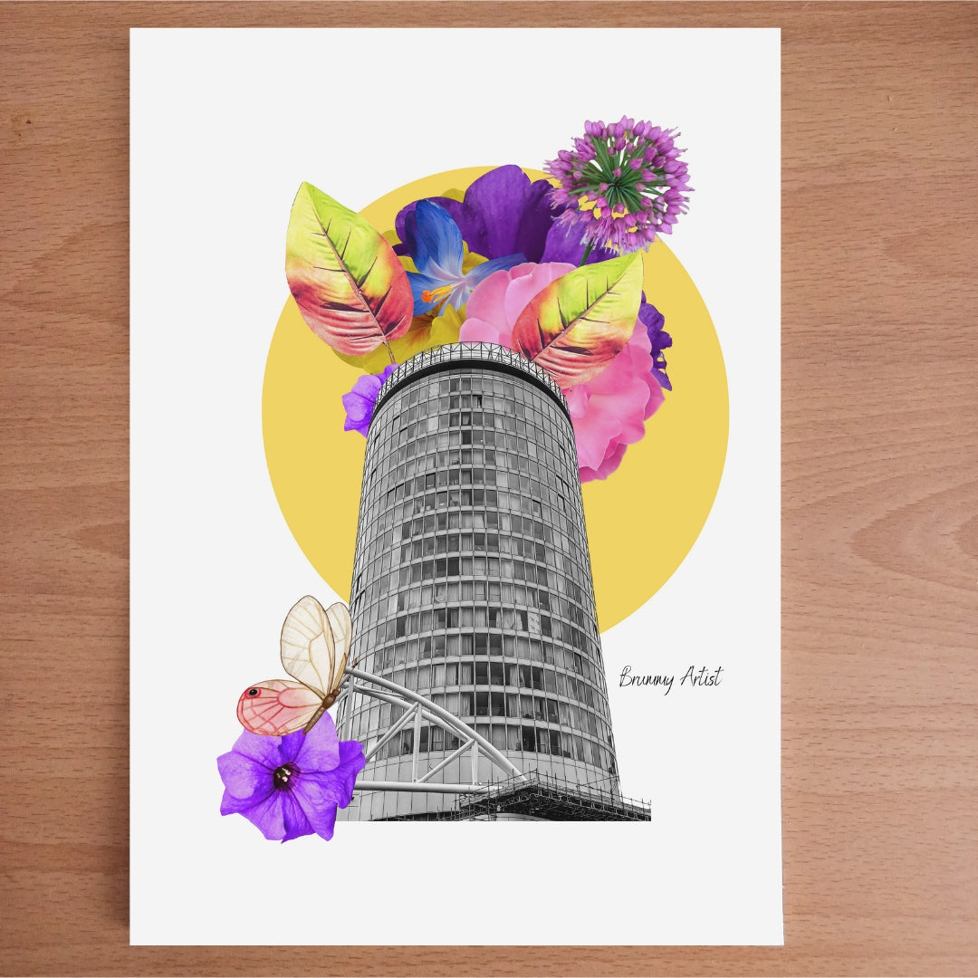 The Rotunda Floral Collage Print - The Brummy Artist UK