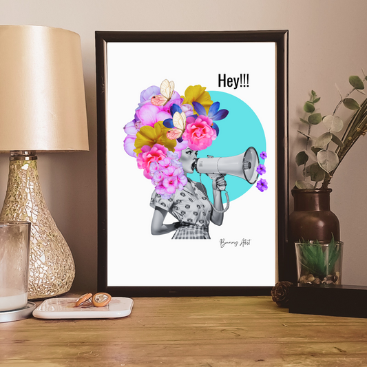 Sassy Floral 'Hey!!' Collage Print - The Brummy Artist UK