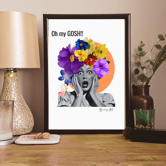 Sassy Floral 'Oh My GOSH!' Collage Print - The Brummy Artist UK