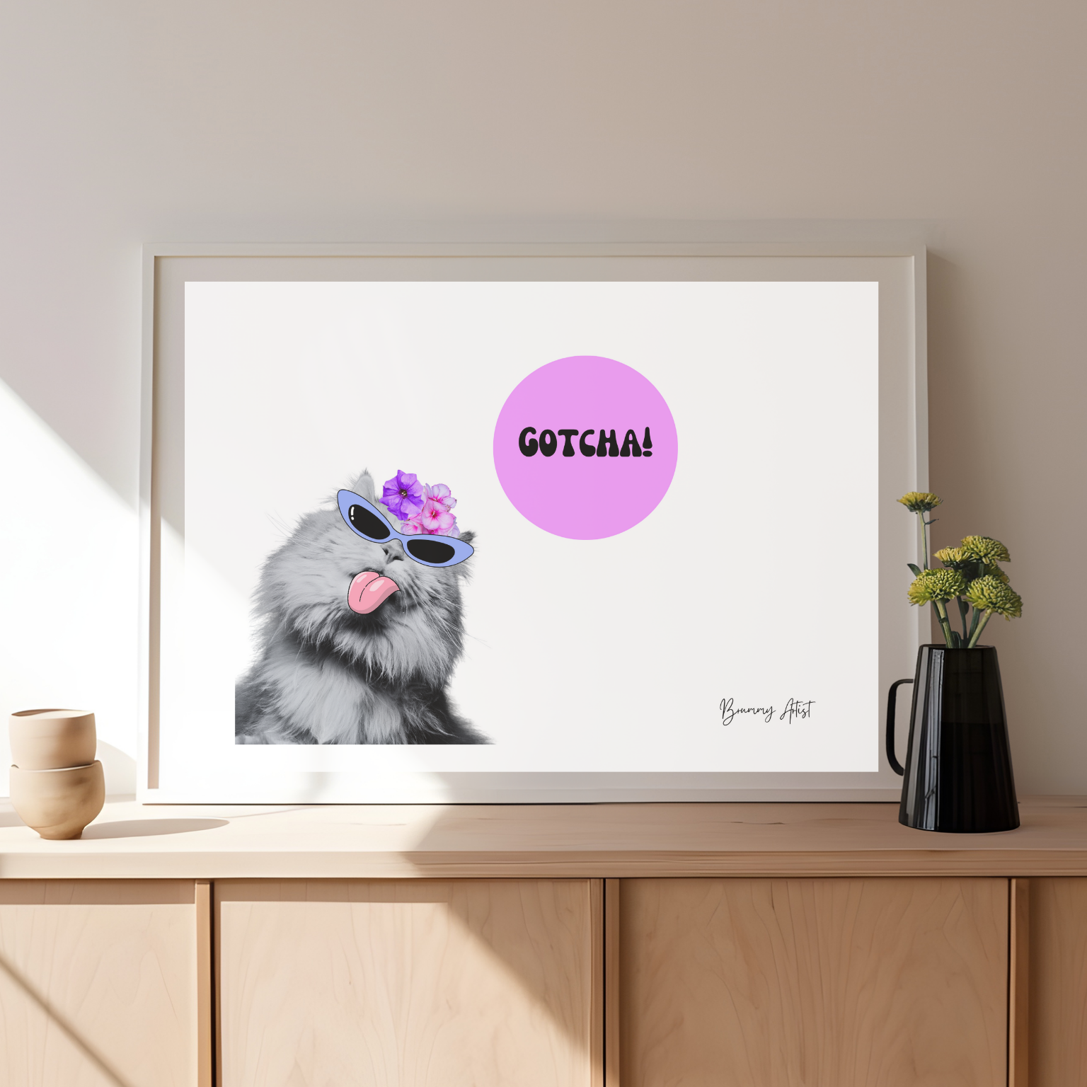 Open edition - Gotcha cat print - Brummy Artist UK