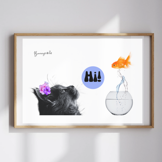 Open edition - Cat and goldfish print - Brummy Artist UK