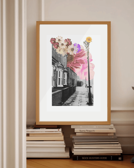 Limited edition - A Moment in Time in Aston Birmingham - floral collage art print - Brummy Artist UK