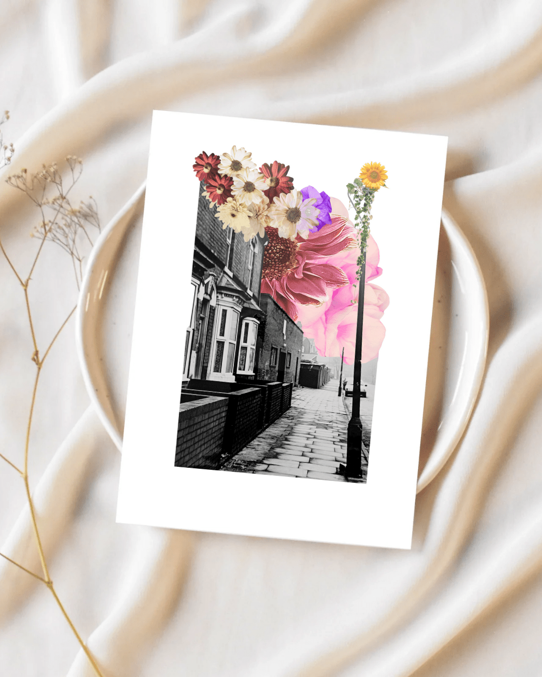 Limited edition - A Moment in Time in Aston Birmingham - floral collage art print - Brummy Artist UK