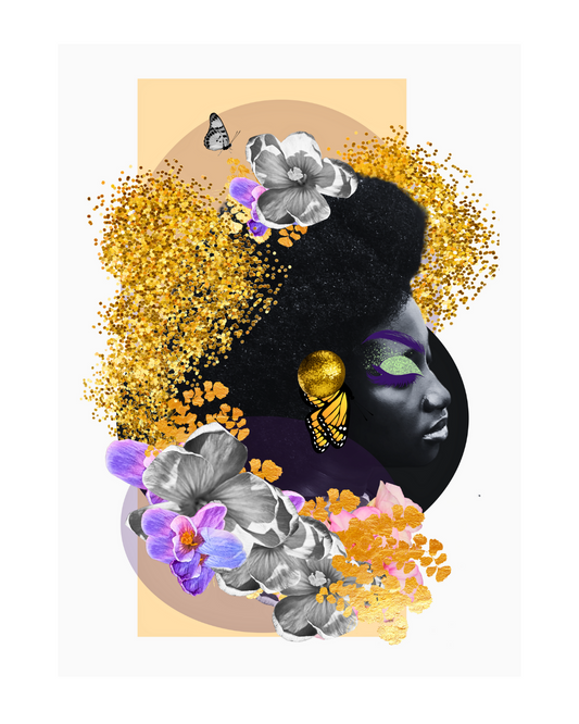 “Crowned in Gold” Afro Art Print - Open edition giclée fine art print