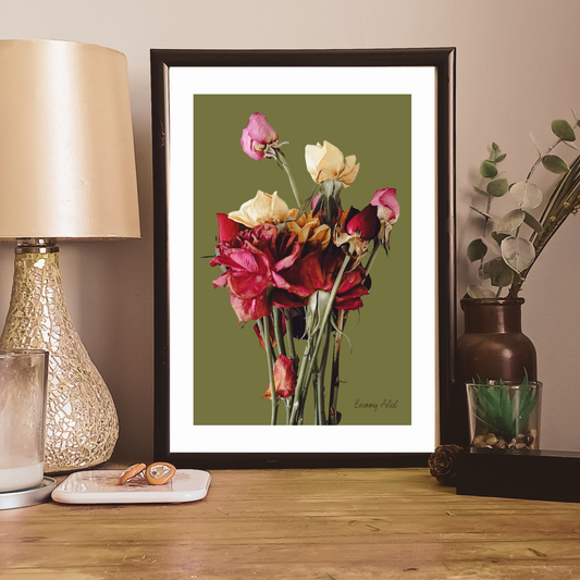 Sage Serenity Vase of roses art print - The Brummy Artist UK