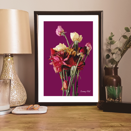 Vermillion Vase of roses art print - The Brummy Artist UK