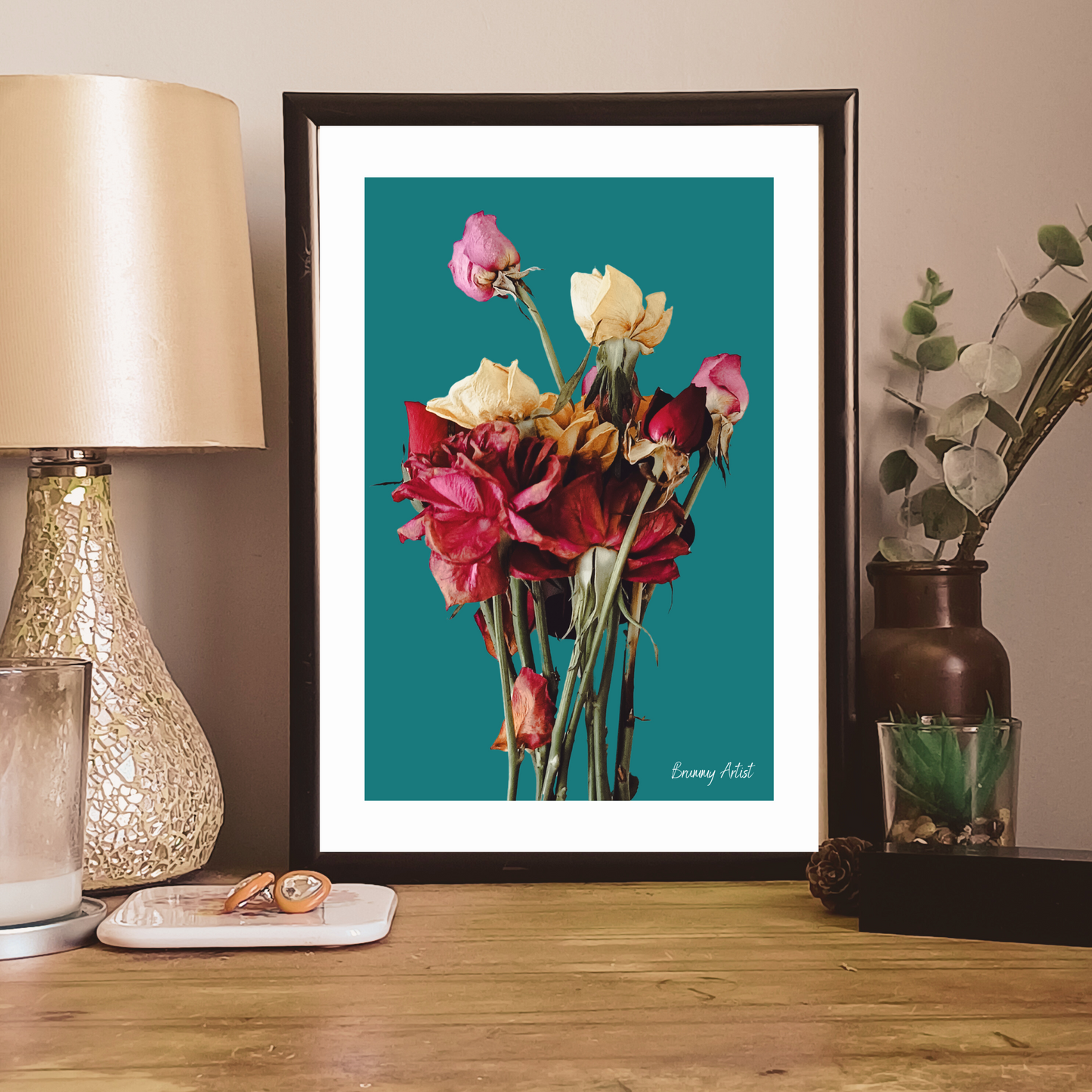 Turquoise Wonder Vase of roses art print - The Brummy Artist UK