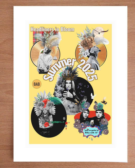 🎤 Headliners in Bloom: Summer 2025 Tour Portraits – Poster Style Print (A5 & A4, Open Edition)