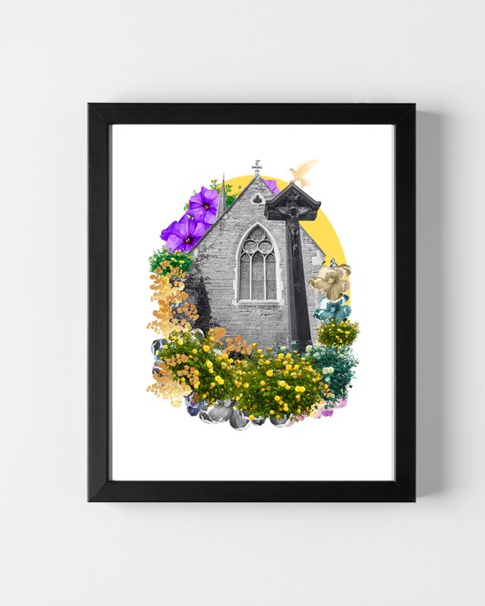 "All Saints Wait" – Moseley Bus Stop Collage art print