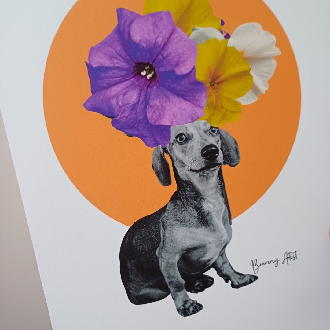 Dachshund Delight - Floral dog collage - Brummy Artist UK