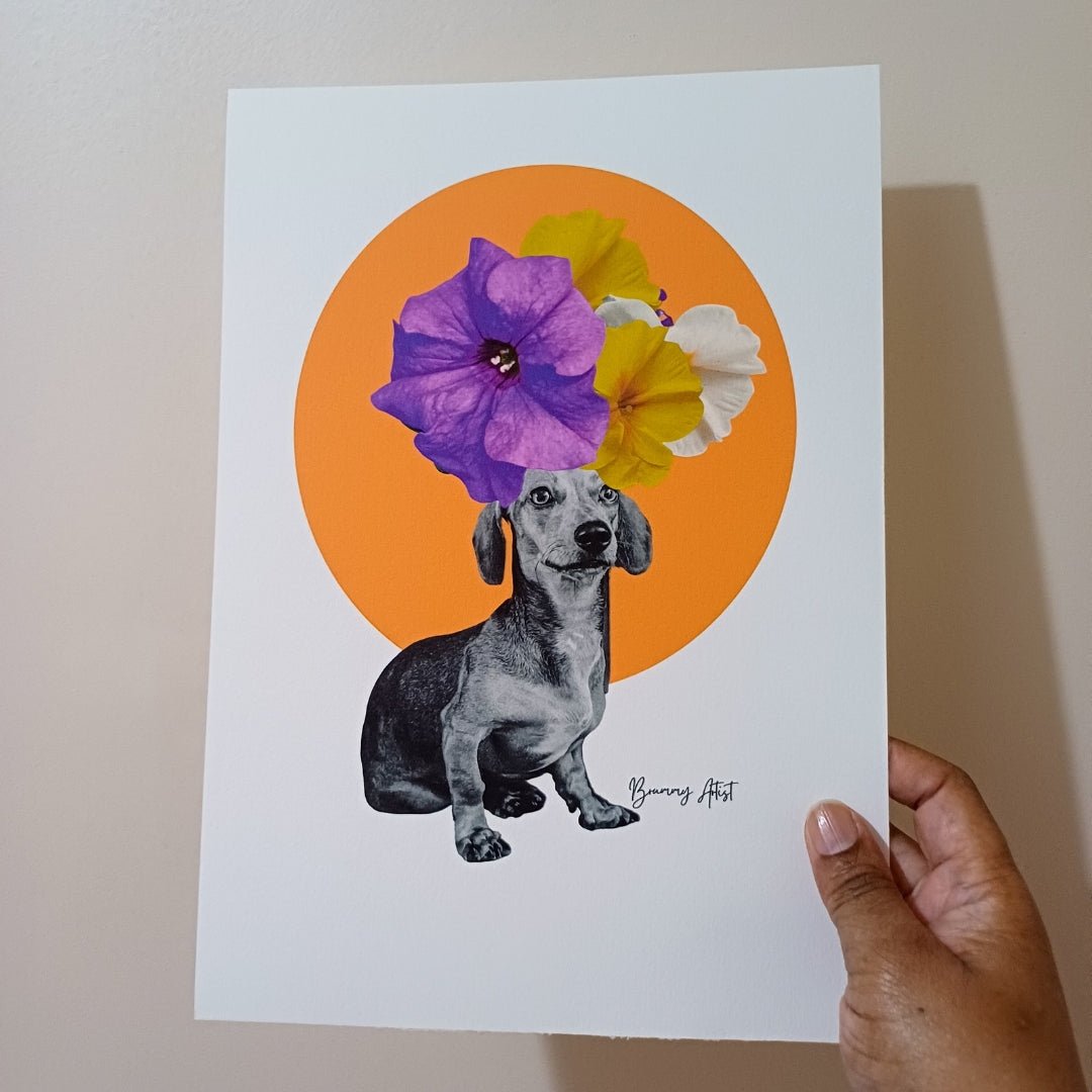 Dachshund Delight - Floral dog collage - Brummy Artist UK