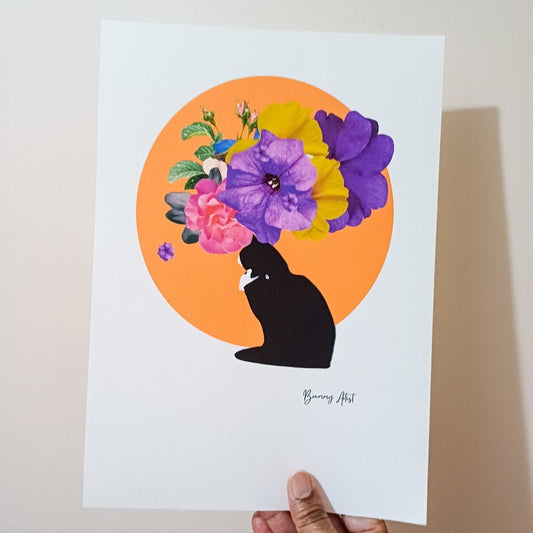 Graceful Feline - Floral Cat collage - Brummy Artist UK