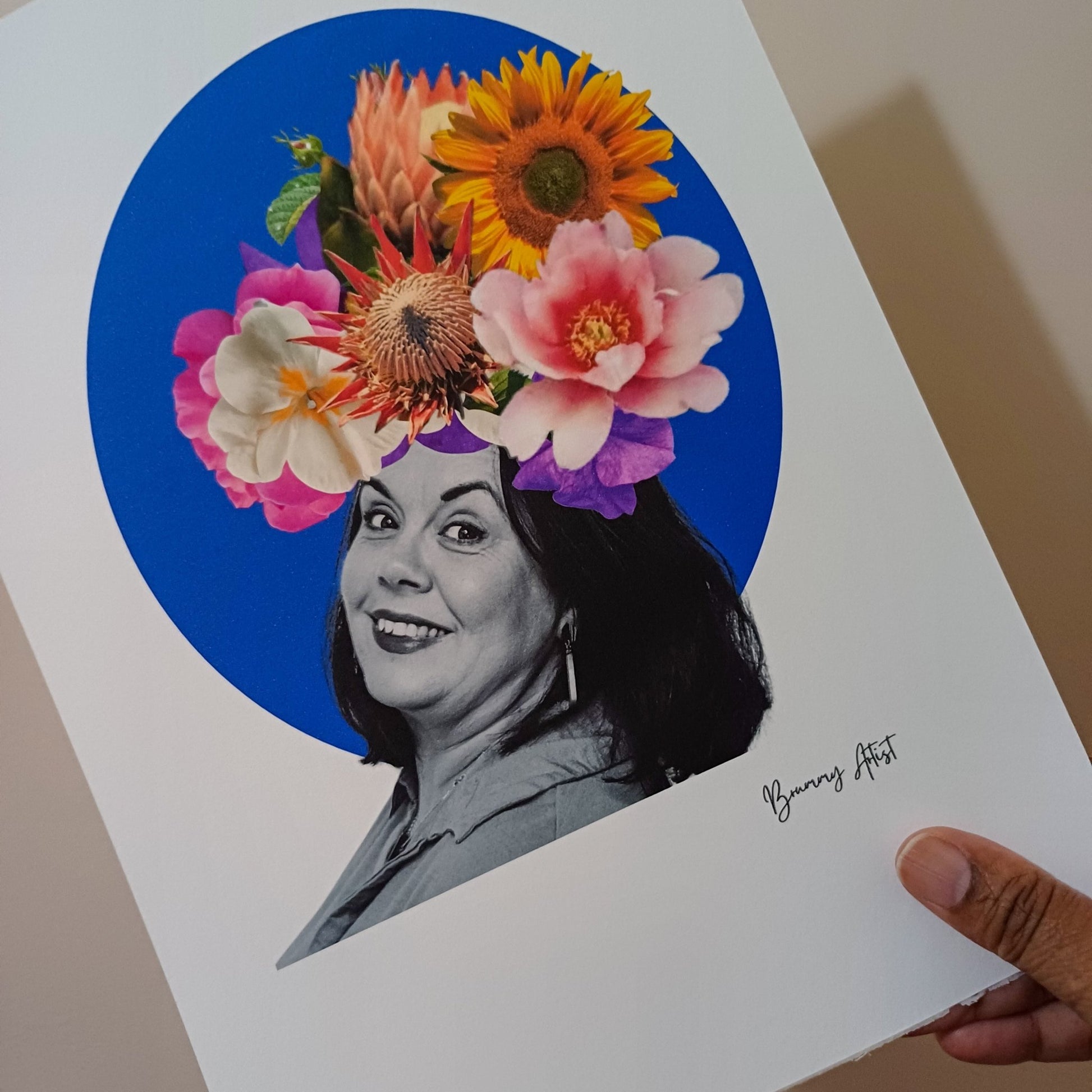 Portrait commission floral collage - Brummy Artist UK