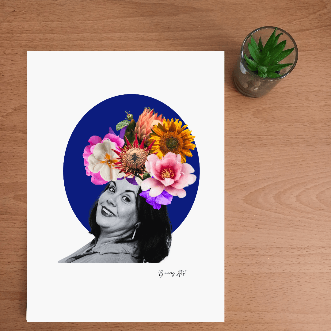 Portrait commission floral collage