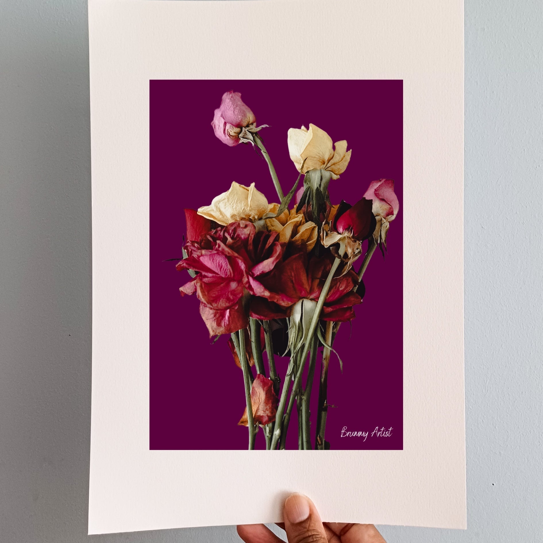 Vermillion Vase of roses art print - Brummy Artist UK